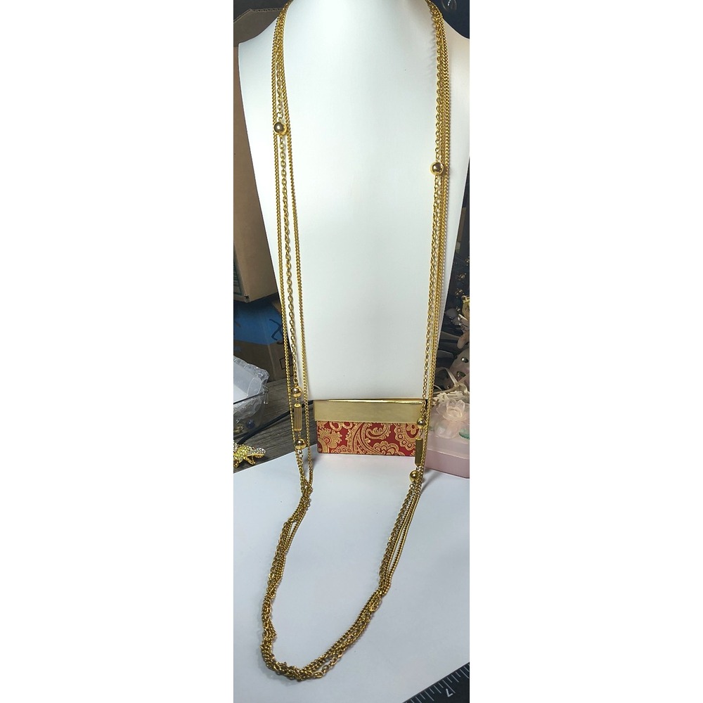 Vtg Gold Tone 52" Long Multi Chain Necklace Textured Links With Accent Beads